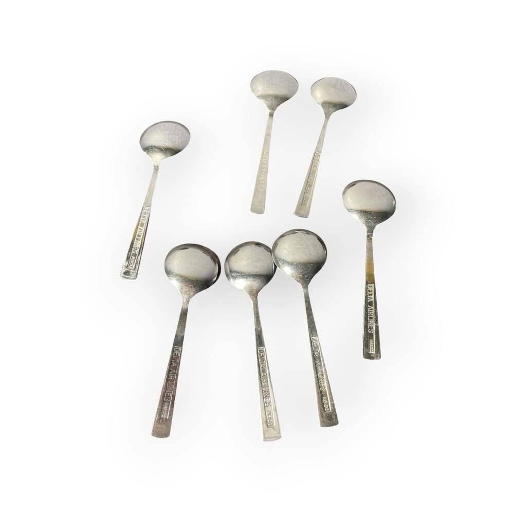 Set of 7 Vintage Delta Air Lines ABCO Stainless Steel Bouillon Spoons